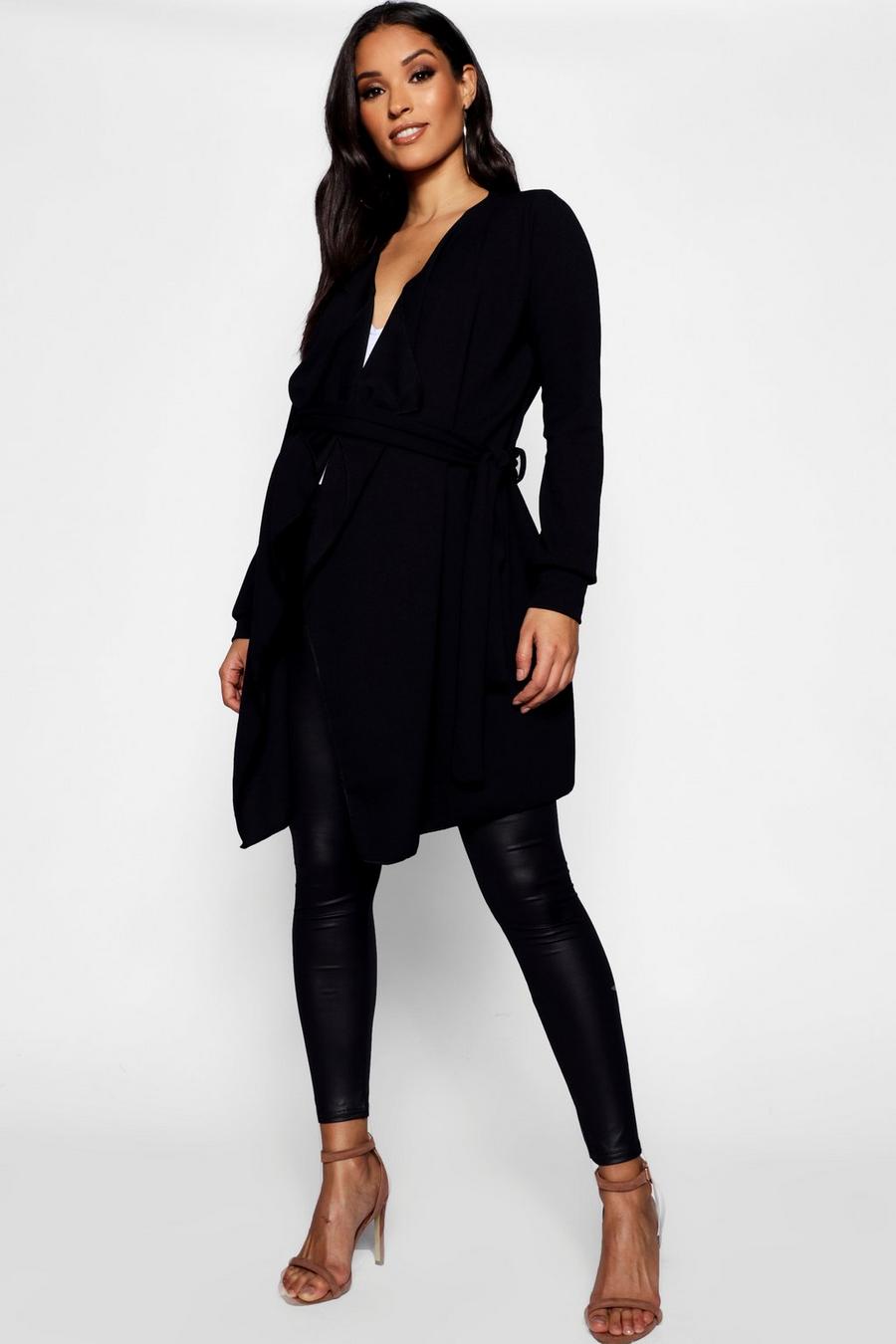 Black Maternity Waterfall Belted Duster Jacket image number 1