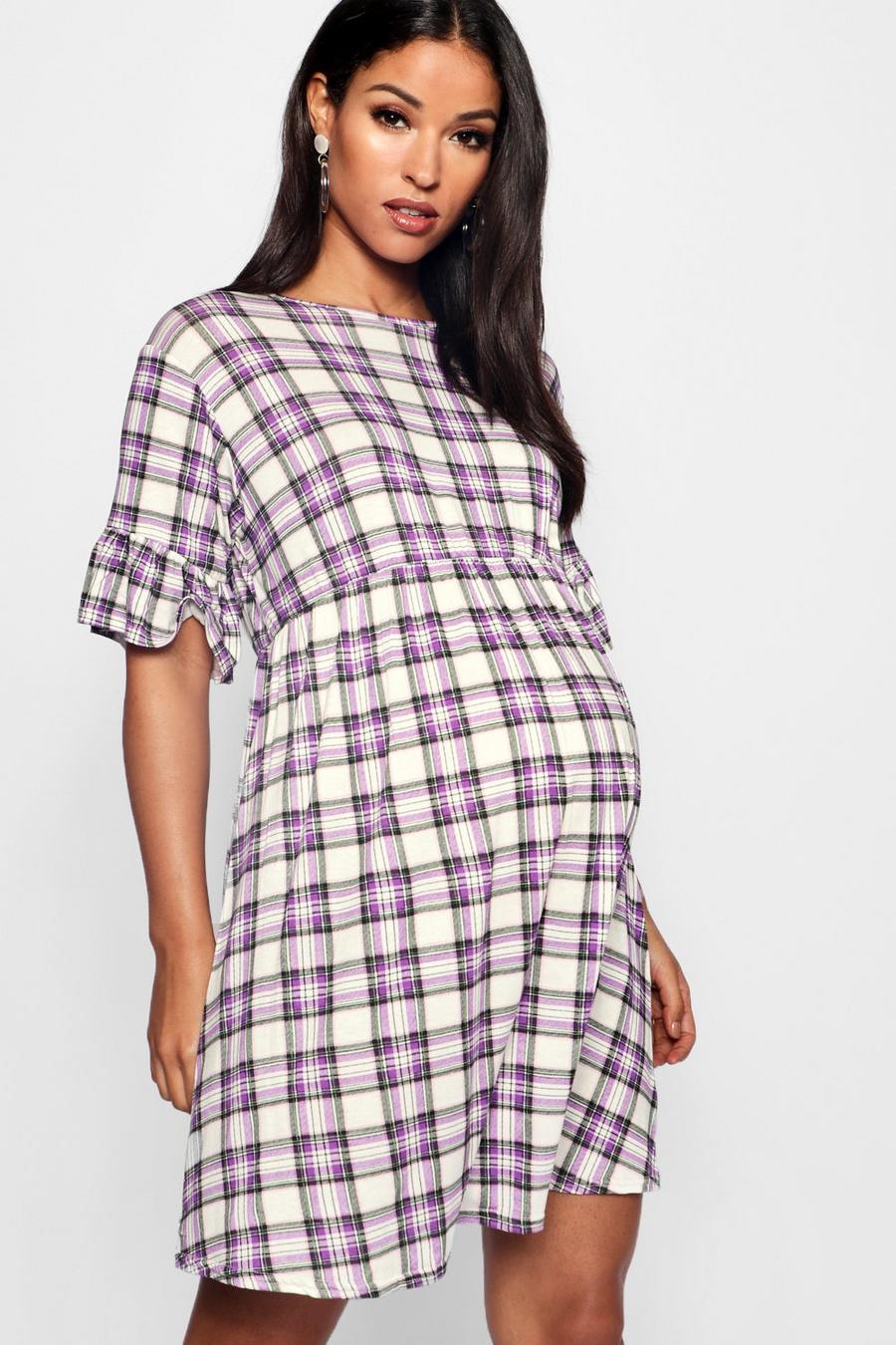 Purple Maternity Check Smock Dress image number 1