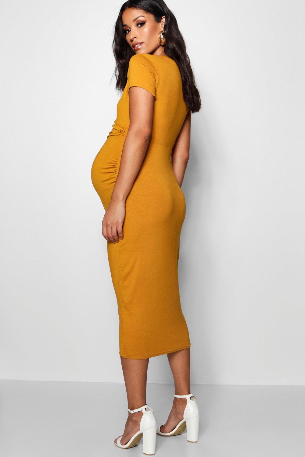 Maternity Wrap Front Horn Button Midi Dress boohoo DK