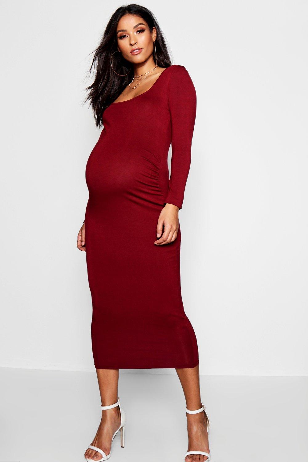 boohoo red maternity dress