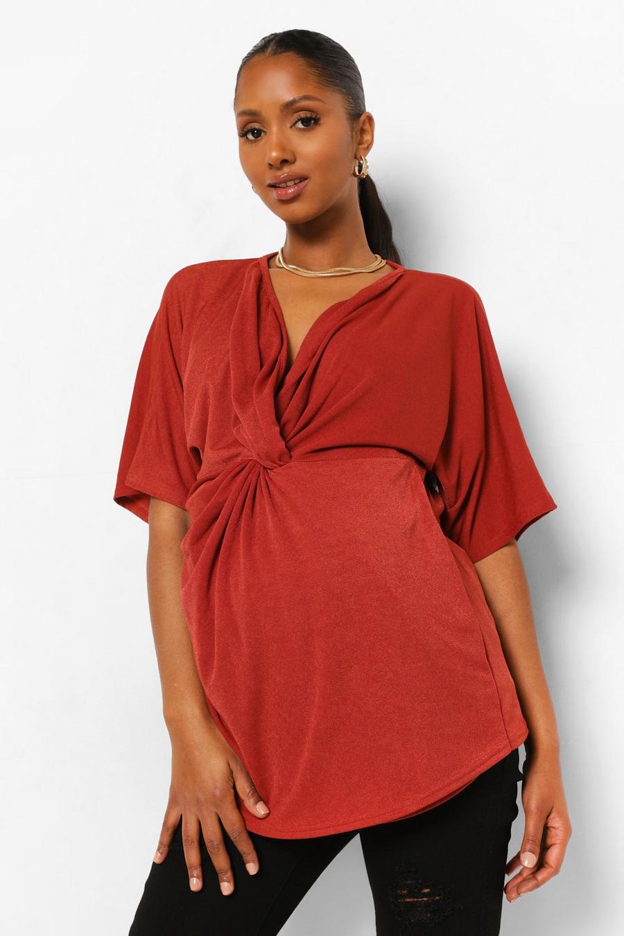 אדום חולצה אלגנטית עם טוויסט קדמי ושרוולי קימונו בגדי היריון image number 1