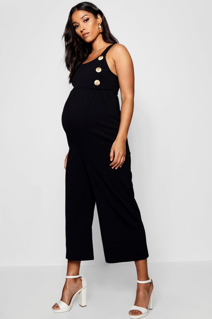 Black Maternity Horn Button Jersey Dungarees image number 1