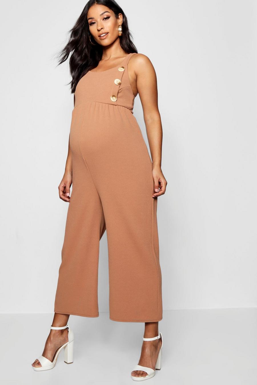 Tan Maternity Horn Button Jersey Dungarees image number 1