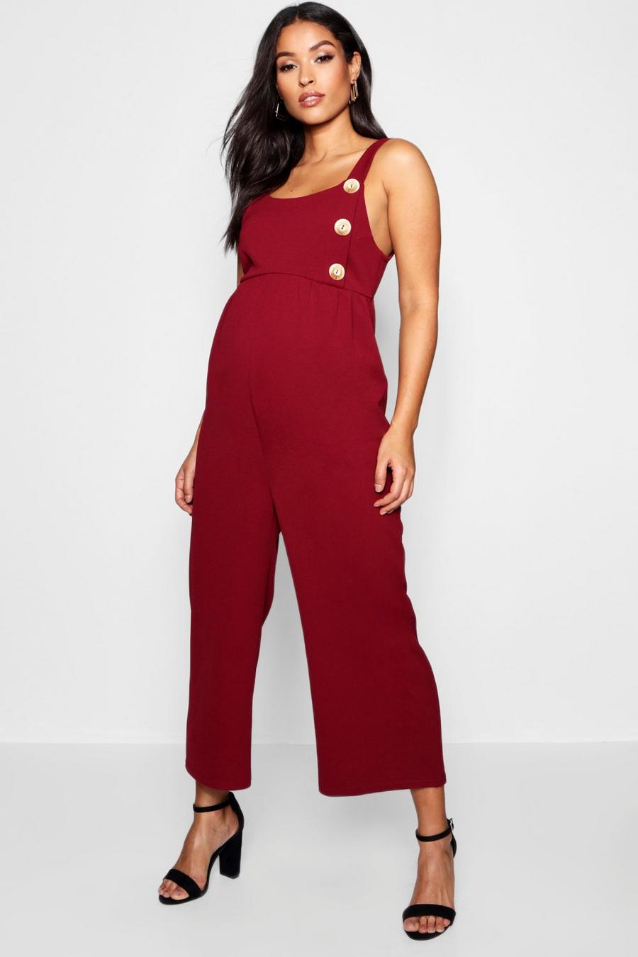 Wine Maternity Horn Button Jersey Dungarees image number 1