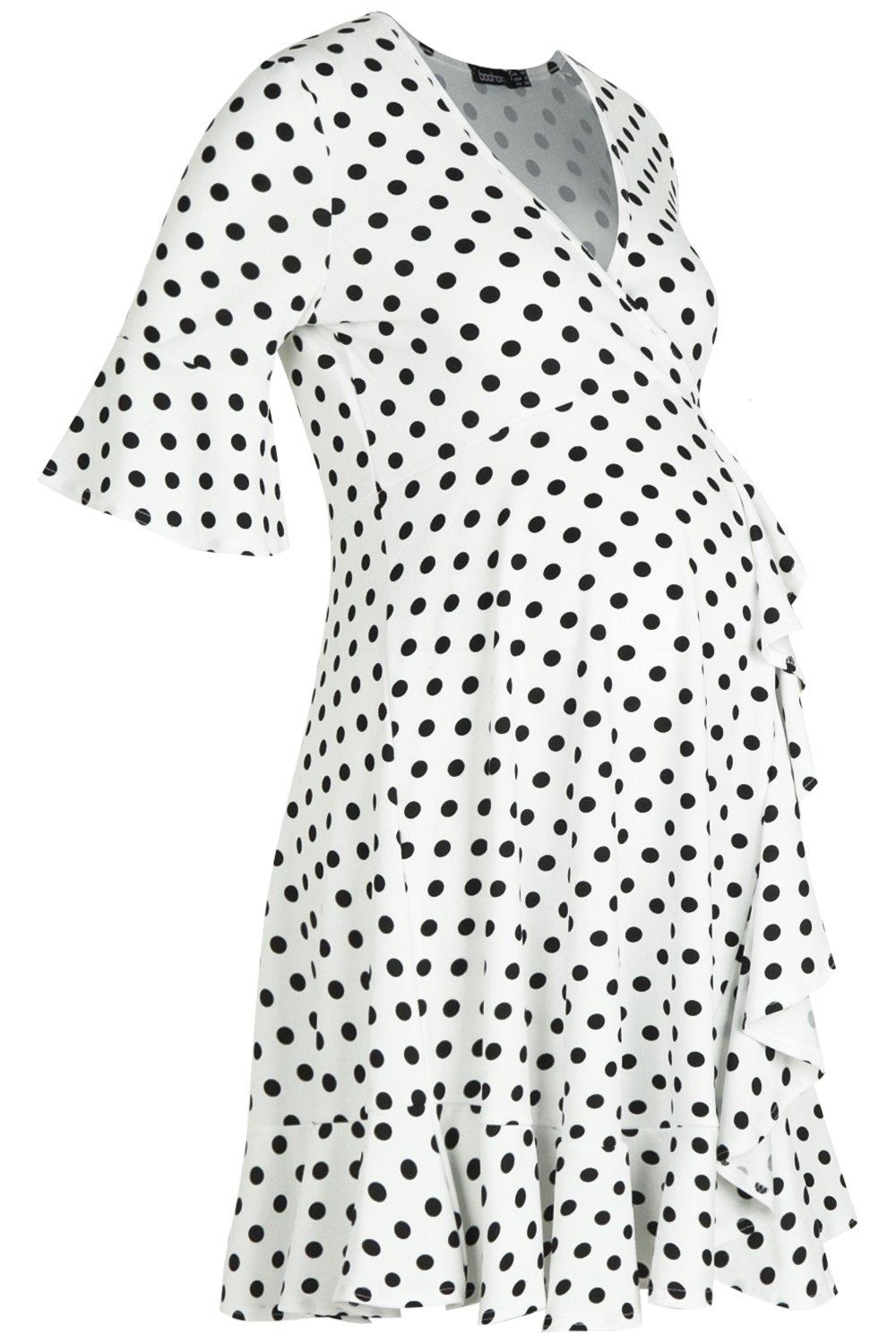 black and white spot frill dress