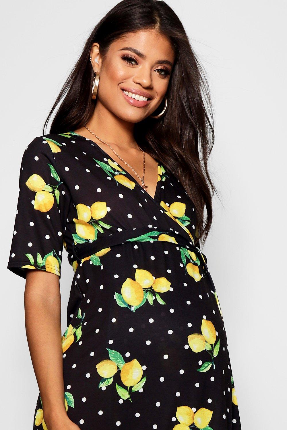 Boohoo lemon print dress best sale