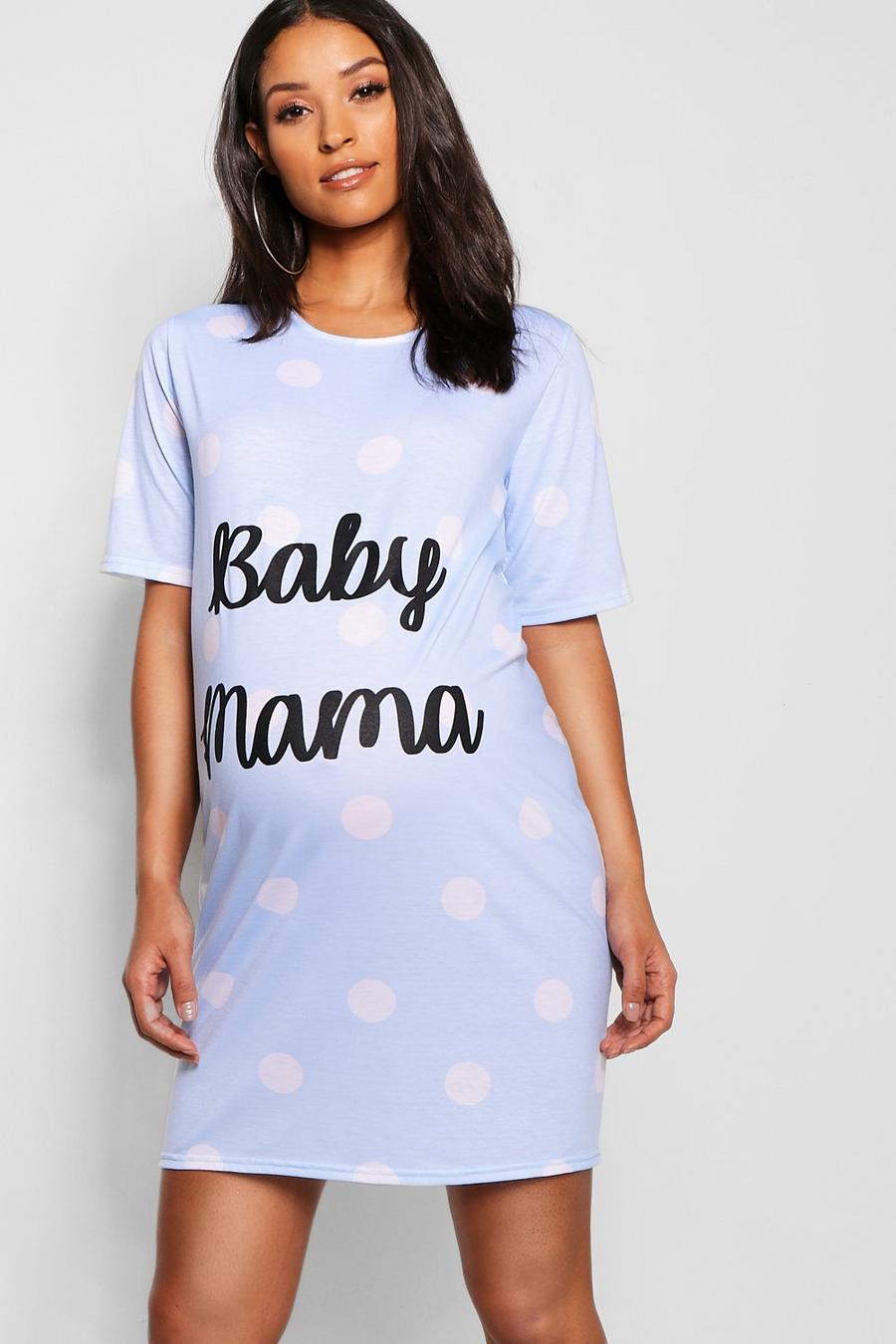 כחול פסטל כותונת לילה עם כיתוב Baby Mama בגדי היריון image number 1