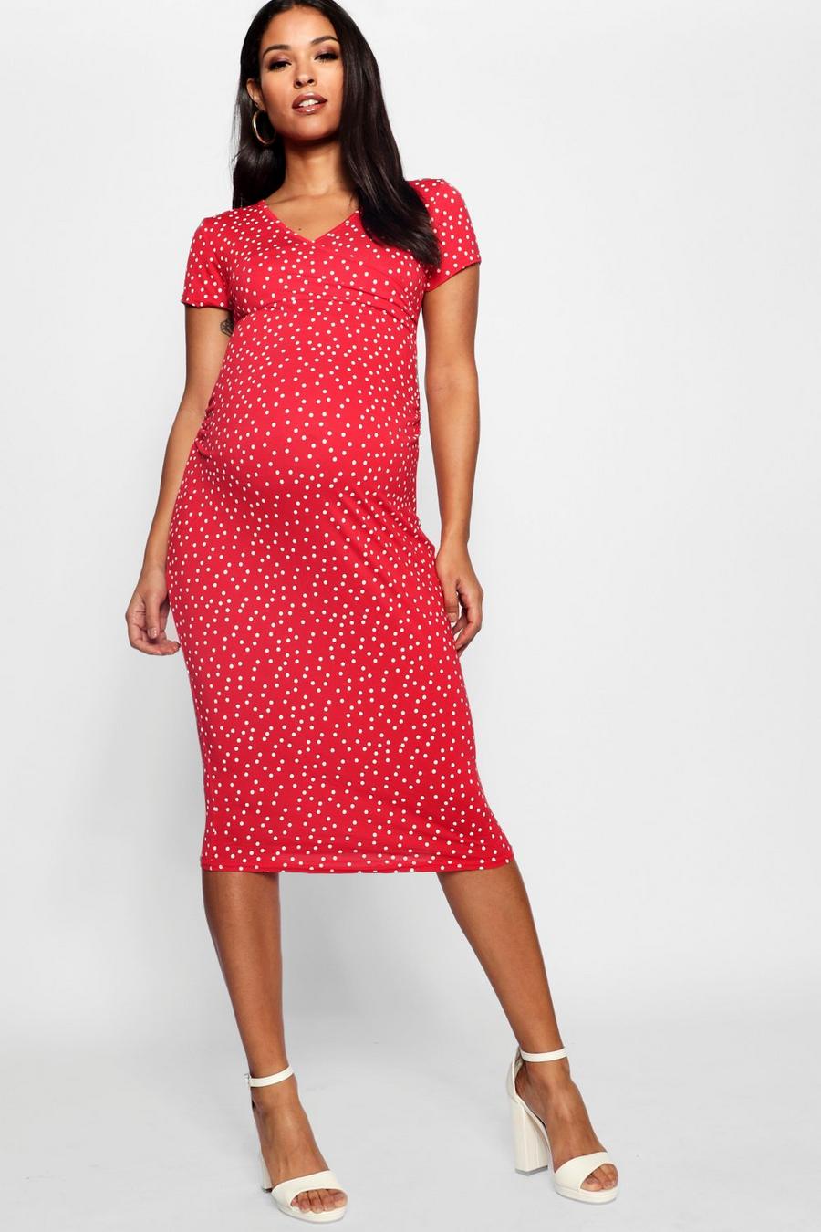 Maternity Polka Dot Wrap Front Midi Dress image number 1