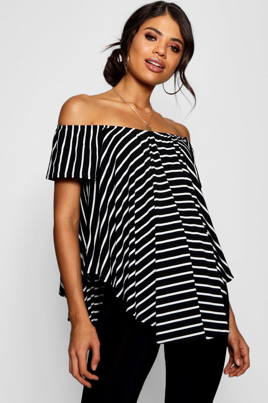 Black Maternity  Off Shoulder Stripe Top image number 1