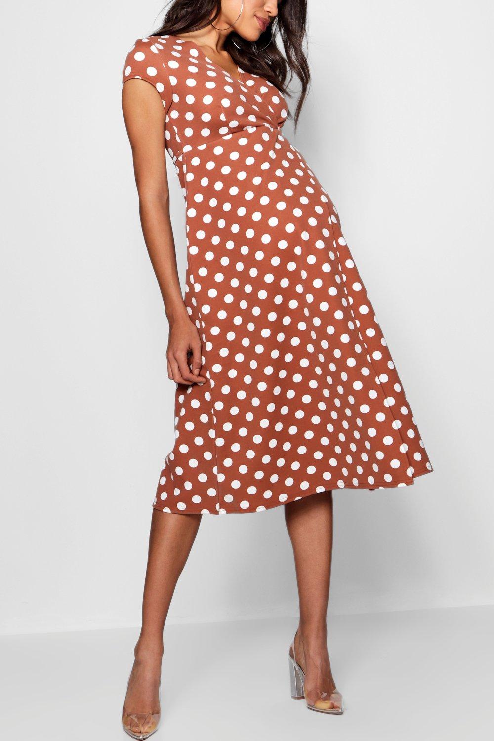 Black Maternity Polka Dot Wrap Dress boohoo UK