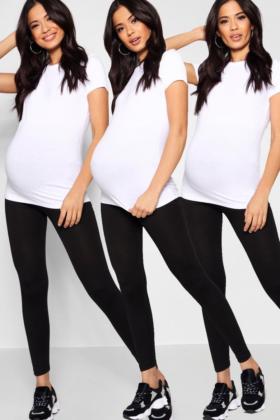 Black Maternity 3 Pack Over The Bump Leggings image number 1