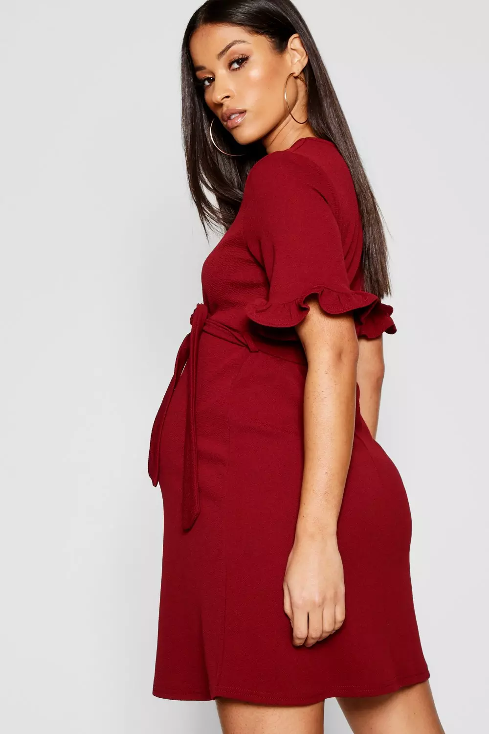 Maternity ruffle tie 2025 waist smock dress