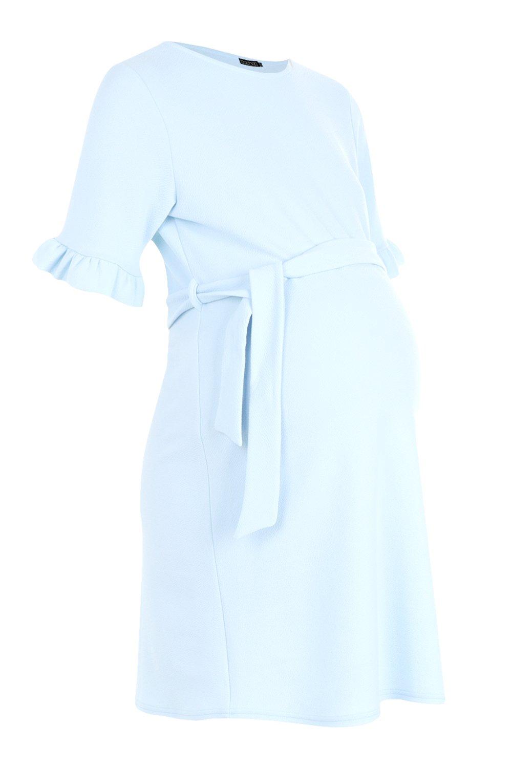 maternity ruffle tie waist smock dress