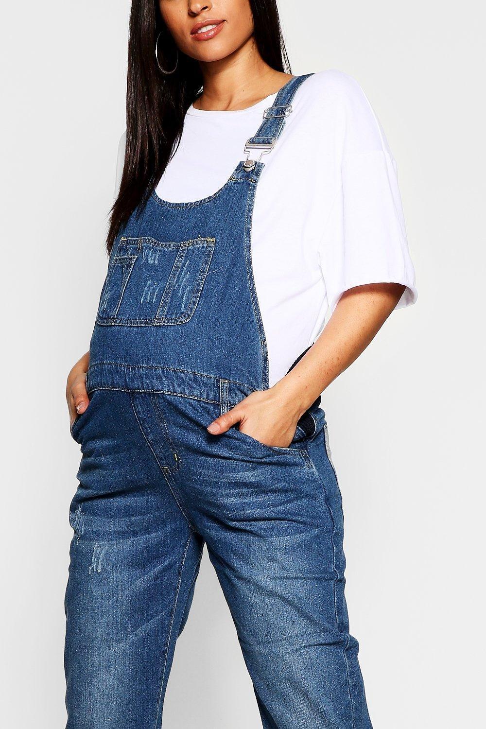 Womens Maternity Mid Wash Overalls Boohoo Women Clothing Dungarees 4 