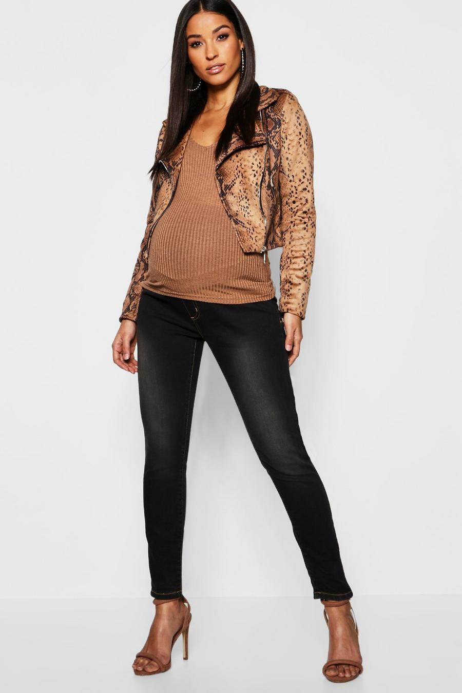 Black Maternity Over The Bump Skinny Jeans image number 1