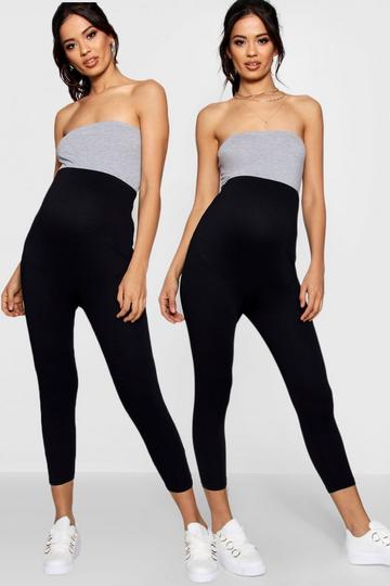 Maternity 2 Pack Cropped Over Bump Leggings black