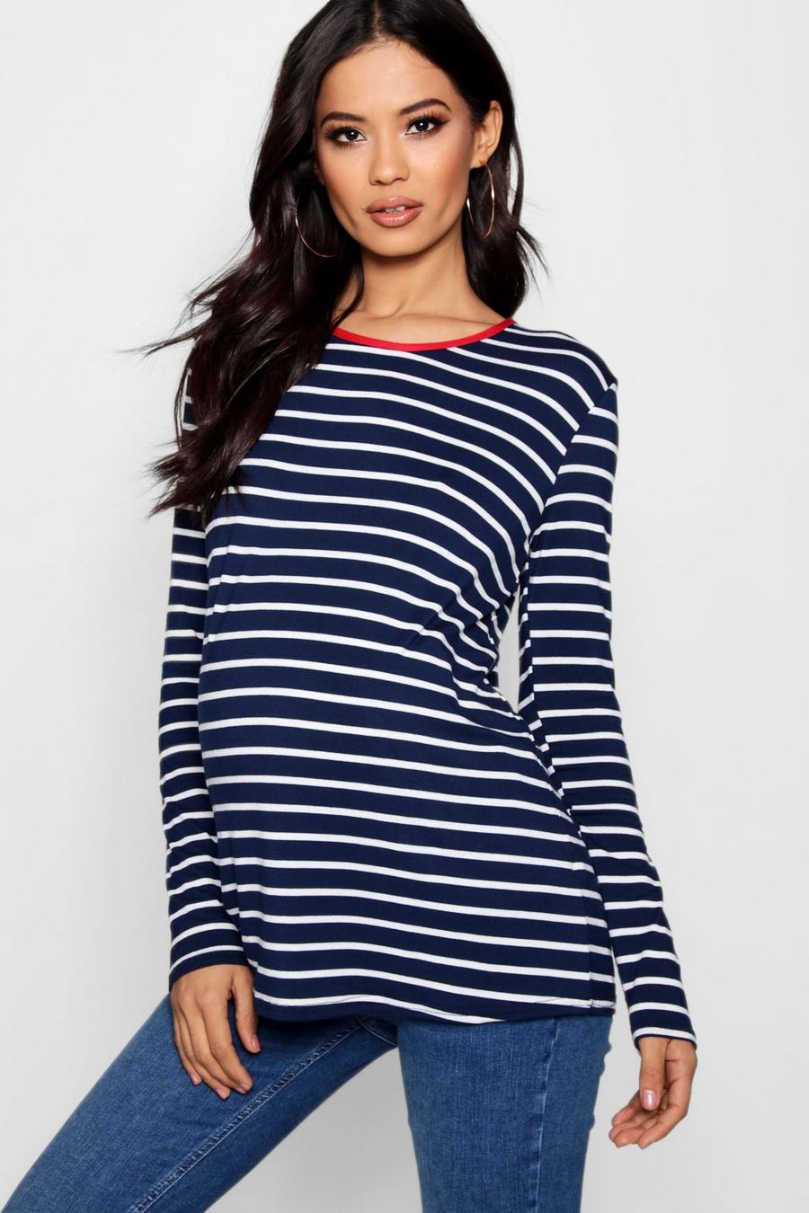 Navy Maternity  Stripe Long Sleeve Top