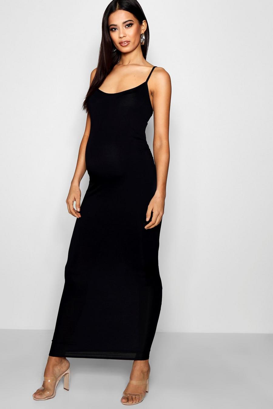 Black Maternity Strappy Bodycon Maxi Dress image number 1