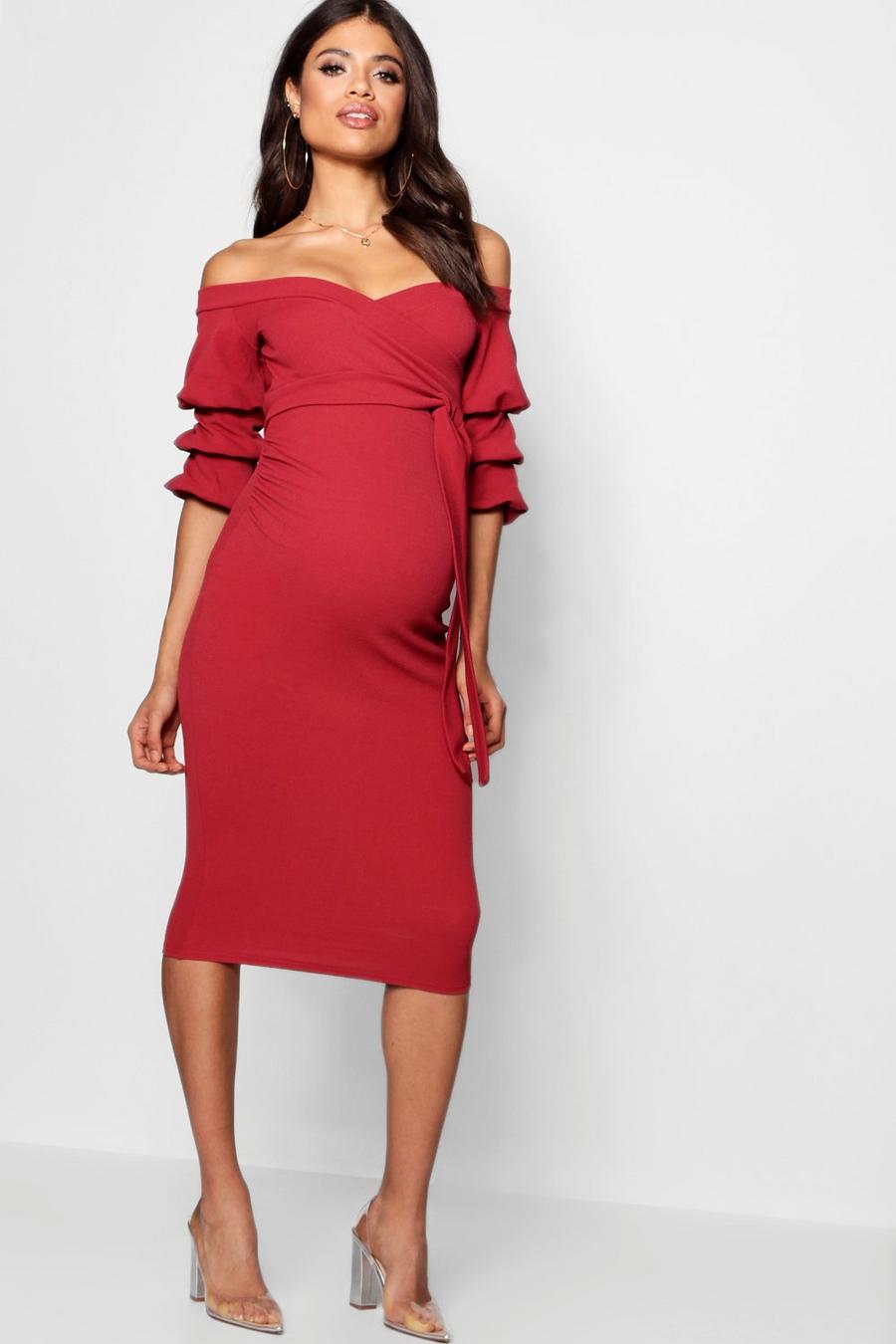 Cranberry Maternity Off Shoulder Detail Midi Dress image number 1