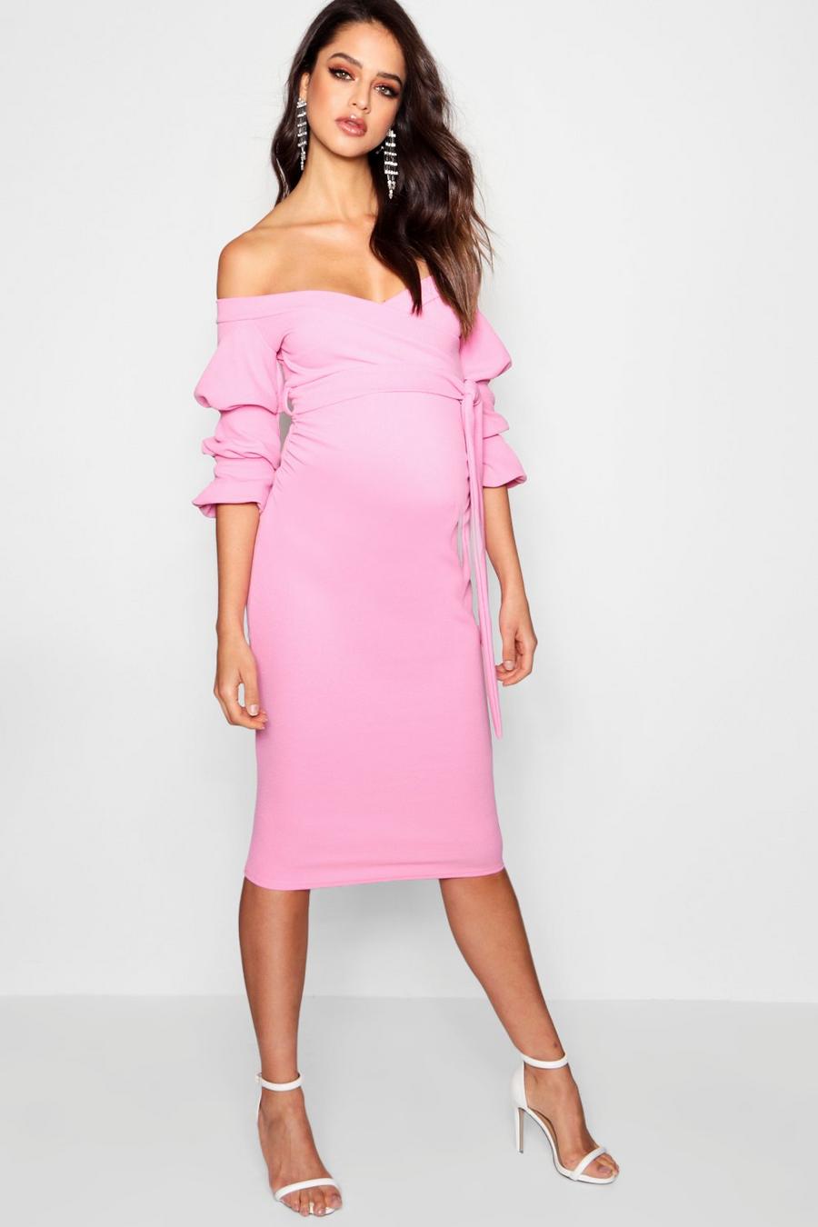 Desert rose pink Maternity Off Shoulder Detail Midi Dress