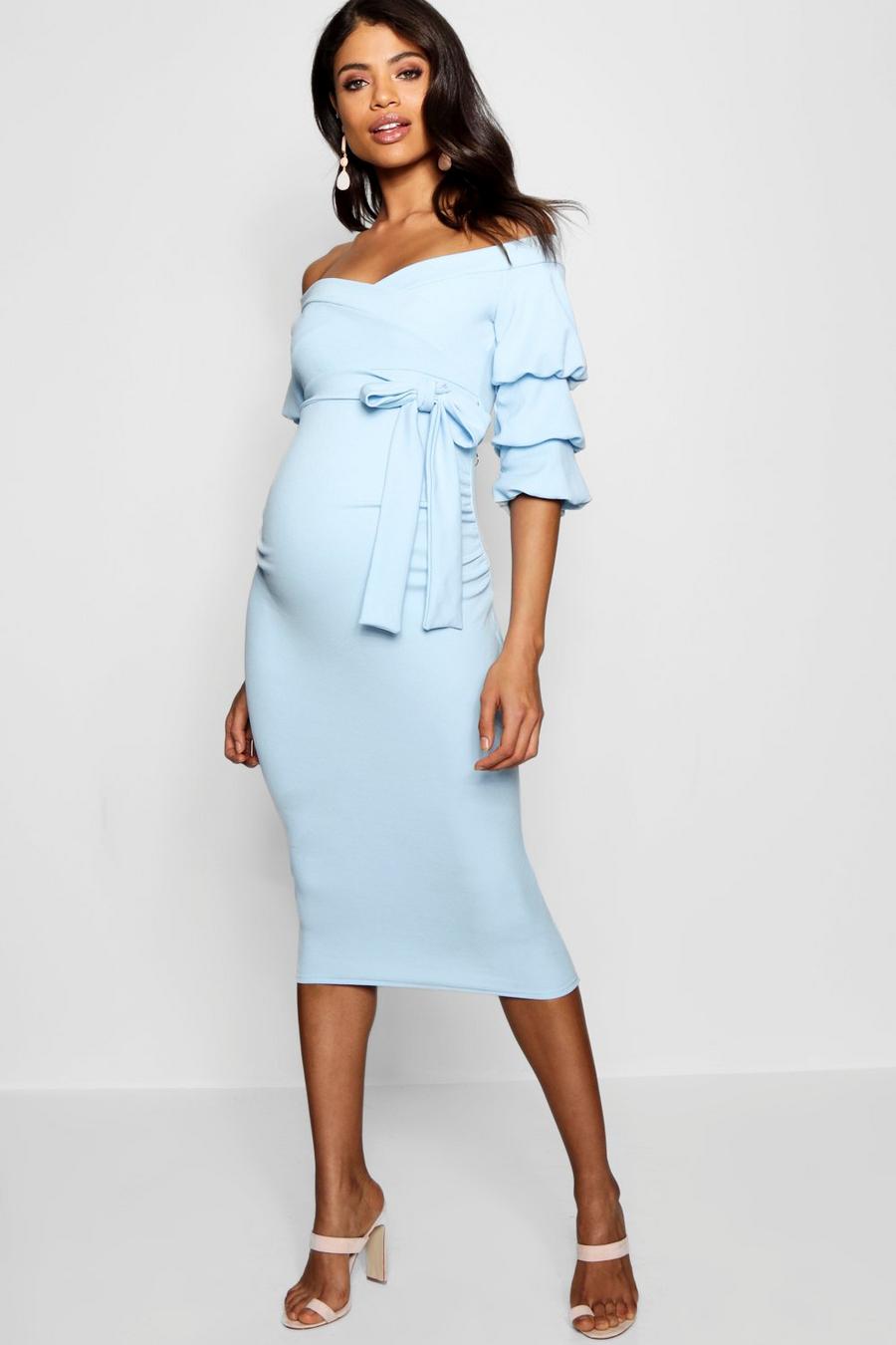 Sky blue Maternity Off Shoulder Detail Midi Dress