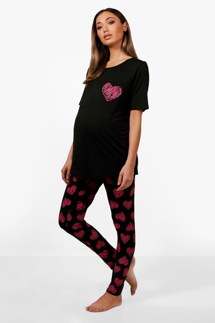 Maternité - Pyjama avec t-shirt et pantalon à cœurs , Noir schwarz