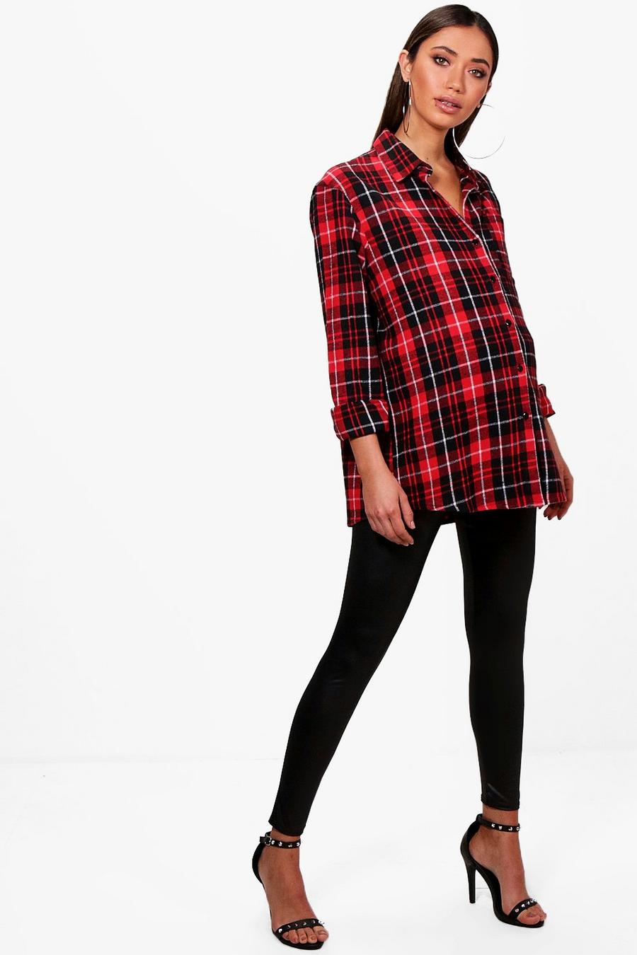 Red Maternity Flannel Oversized Shirt image number 1