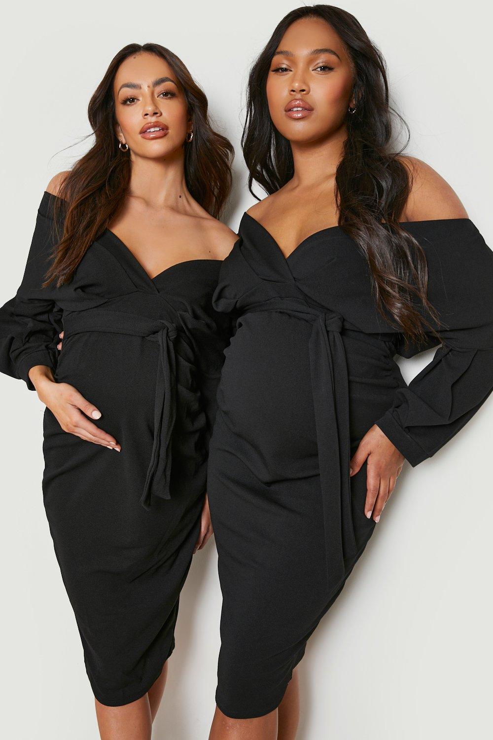 Maternity Shirred Detail Long Sleeve Midi Dress