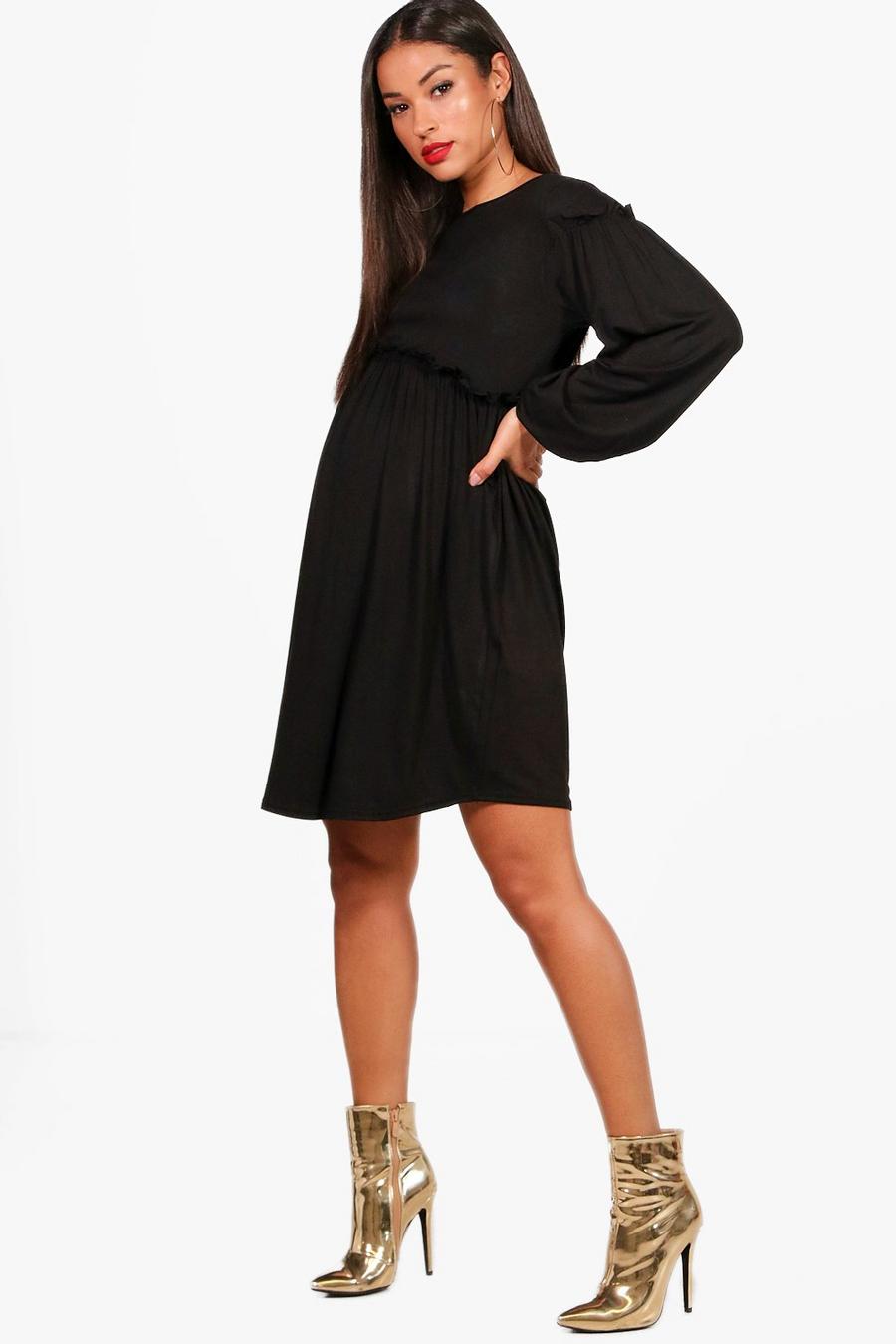שחור שמלת סמוק עם שרוול ארוך בגדי היריון image number 1