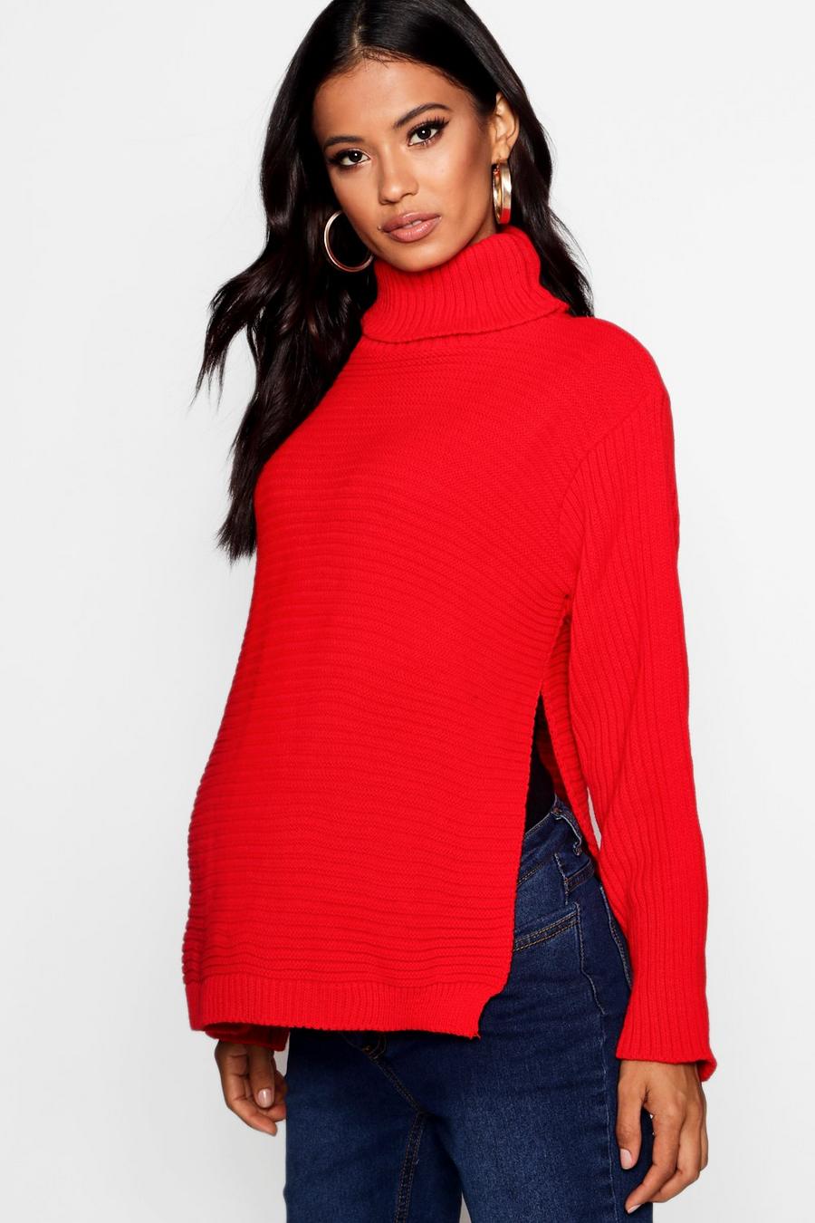 Red Maternity  Roll Neck Jumper with Side Split