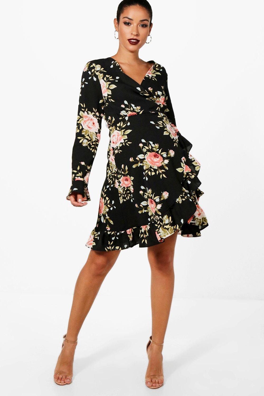 boohoo floral wrap tea dress