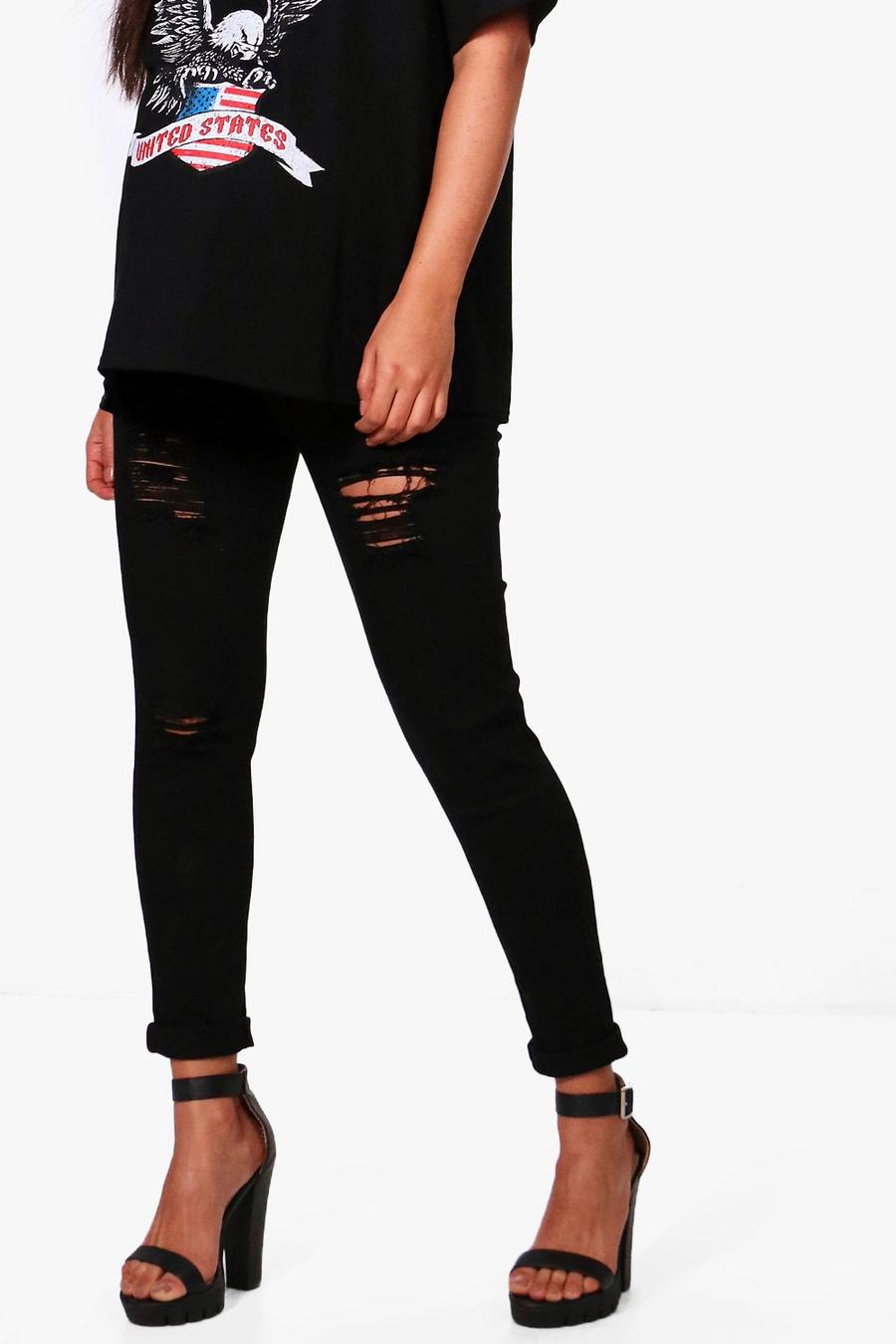 Black Högmidjade slitna gravidjeans i skinny fit image number 1