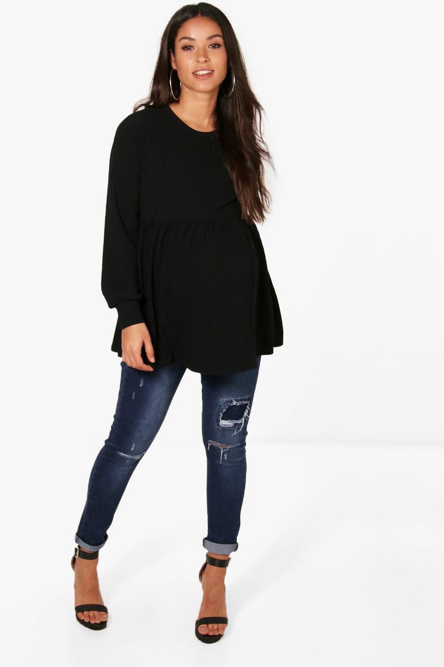 Black Maternity Ribbed Smock Sweater image number 1