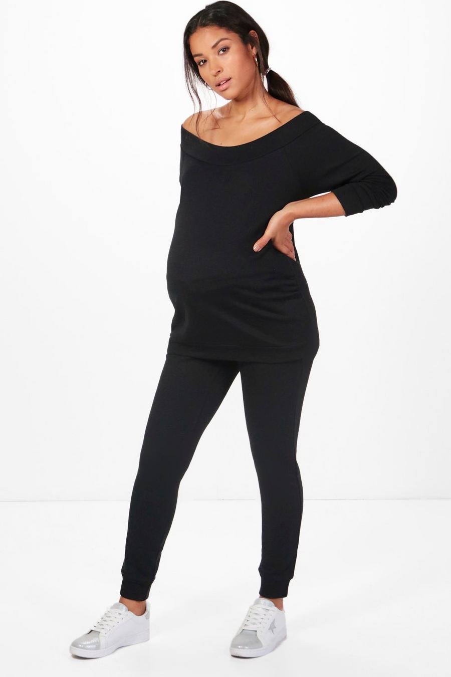 Black Maternity Bardot Top & Loungewear Set image number 1