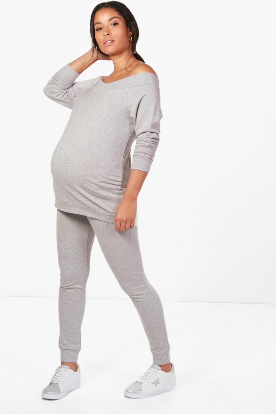 Grey Maternity Off The Shoulder Top & Lounge Set image number 1