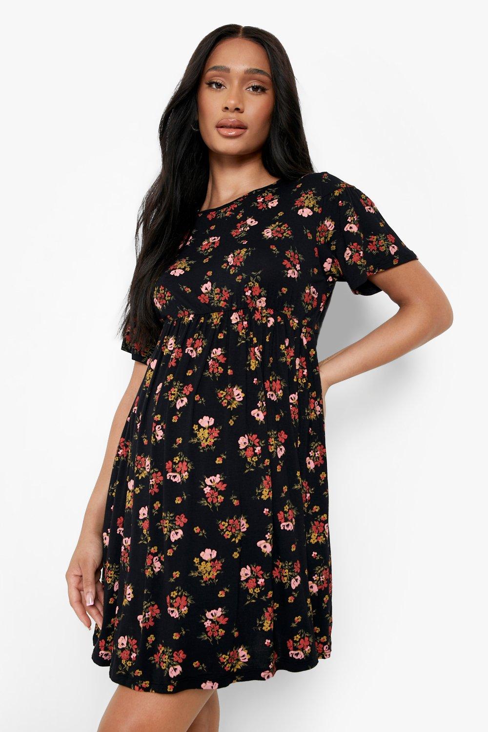 Women s Maternity Floral Smock Dress Boohoo UK