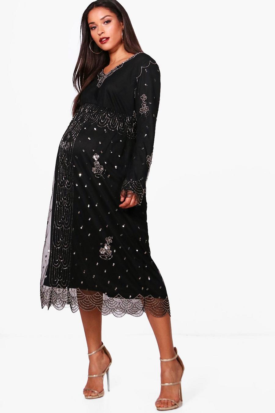 Maternity Embellished Plunge Neck Midi Dress image number 1