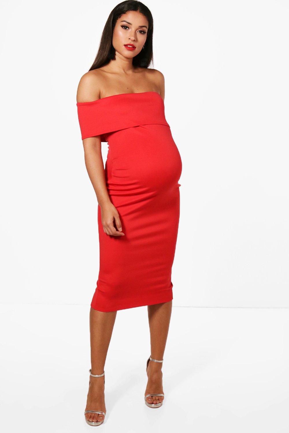 boohoo maternity off the shoulder dress