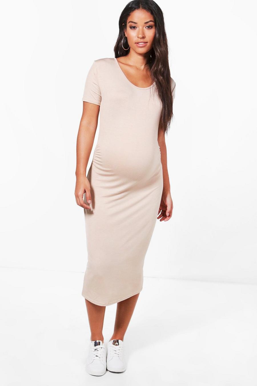 Grey Maternity Short Sleeve Midi Dress image number 1
