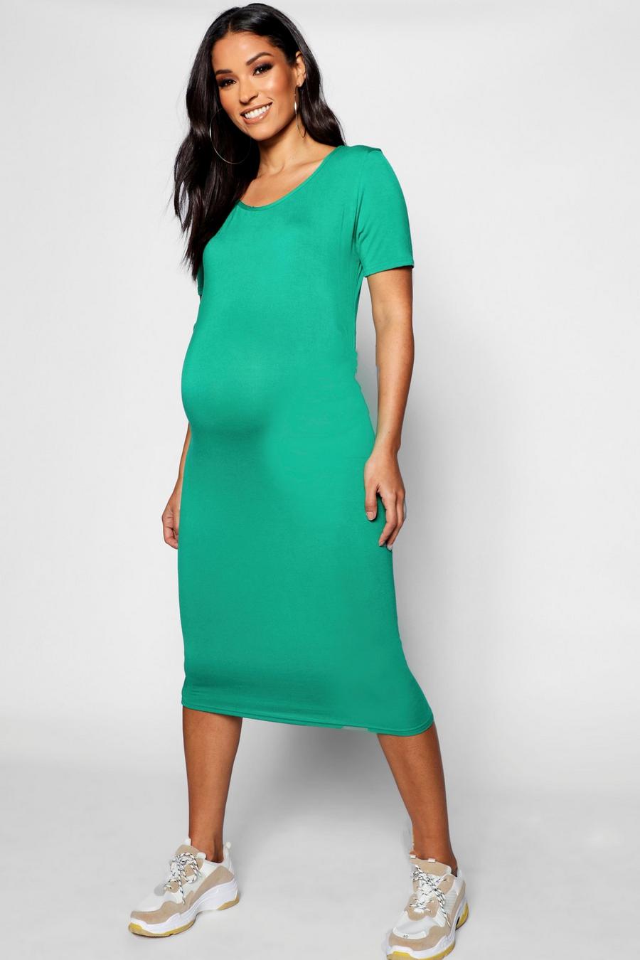 Green Maternity Basic Midi Dress image number 1