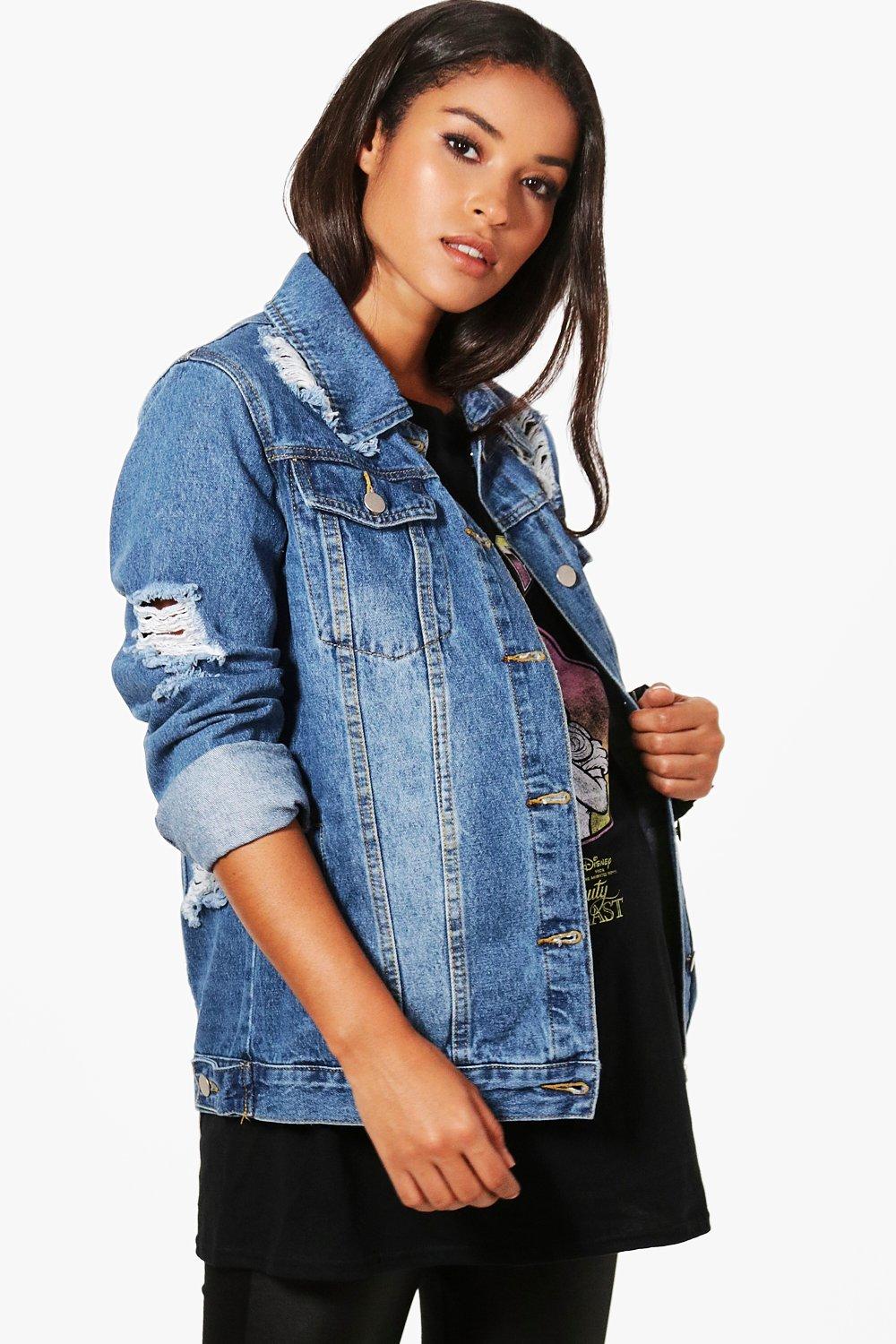 Maternity Emily Extreme Ripped Denim Jacket Boohoo
