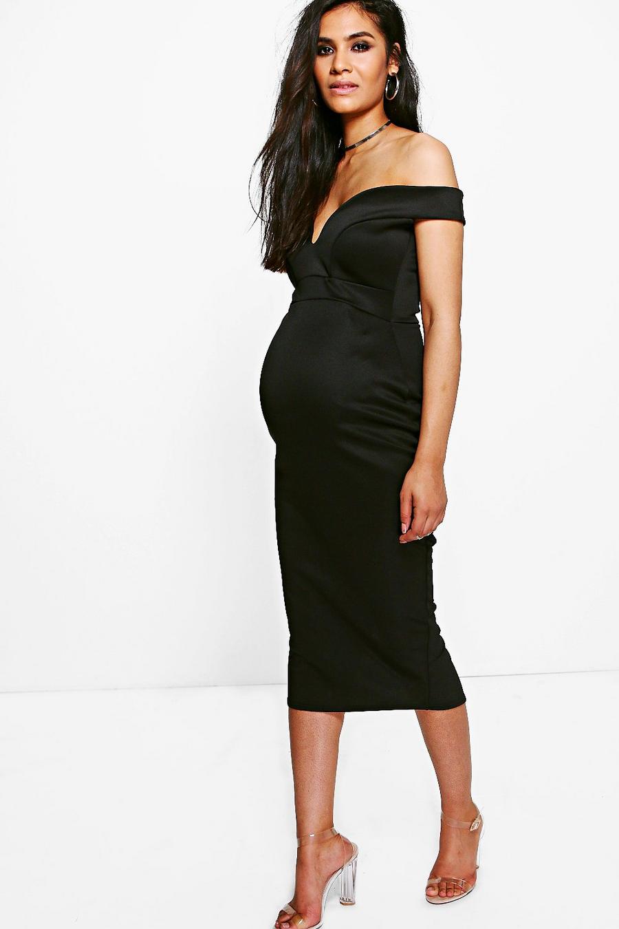 שחור שמלה חשופת כתפיים עם מחשוף לב בגדי היריון image number 1