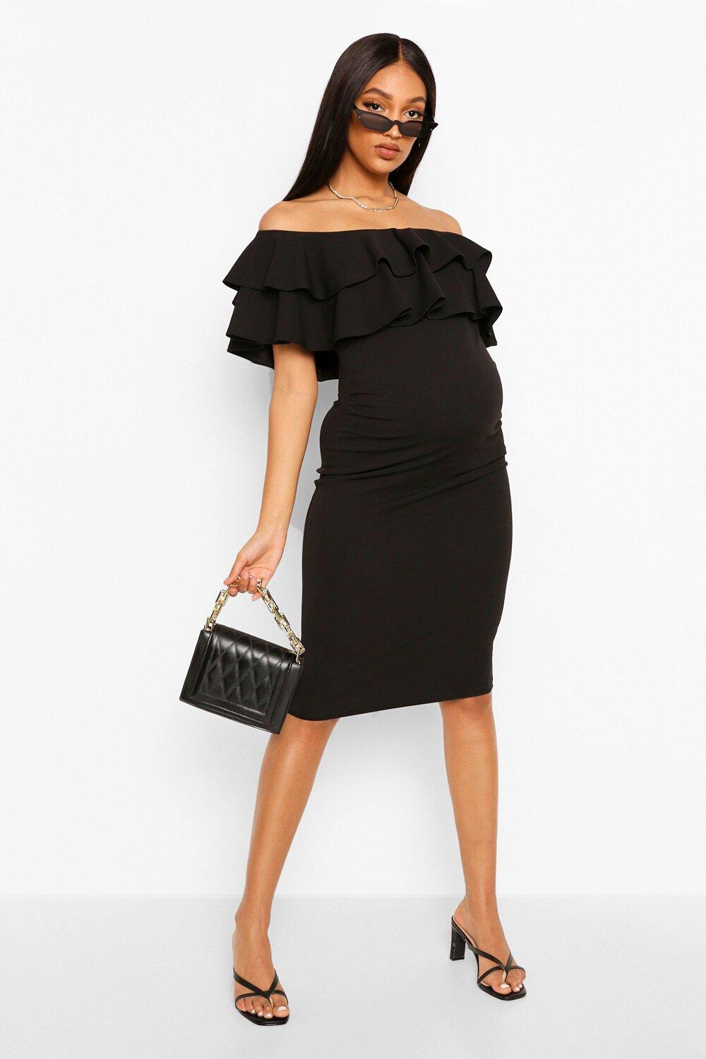 Maternity Ruffle Off The Shoulder Midi Dress