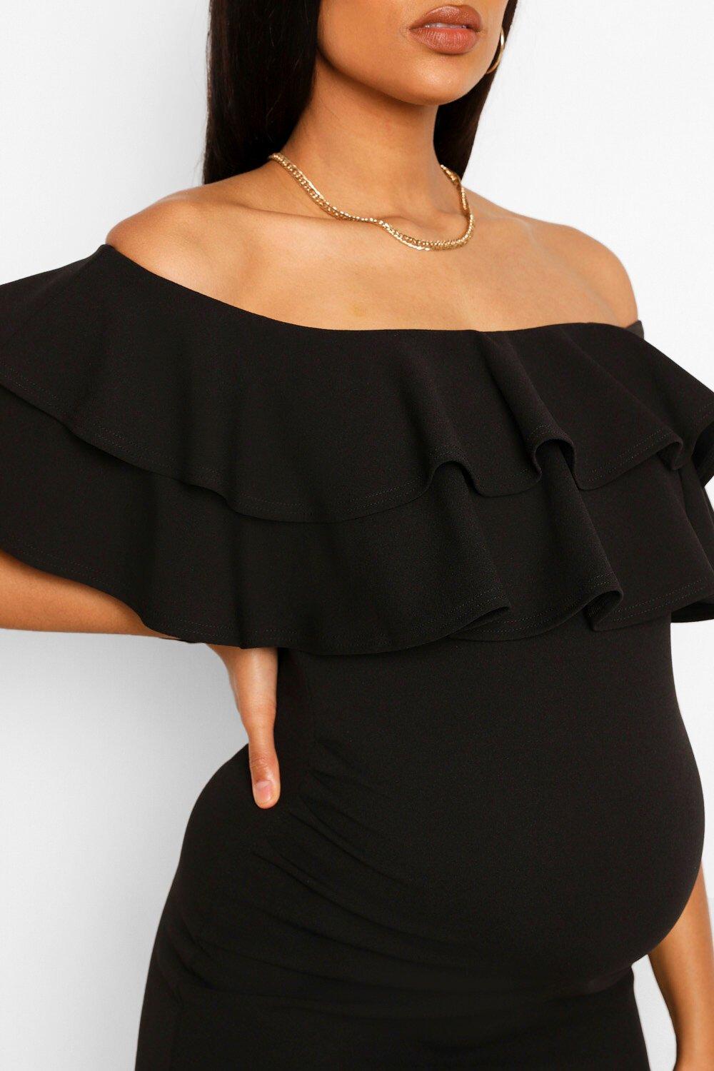 Maternity Ruffle Off The Shoulder Midi Dress