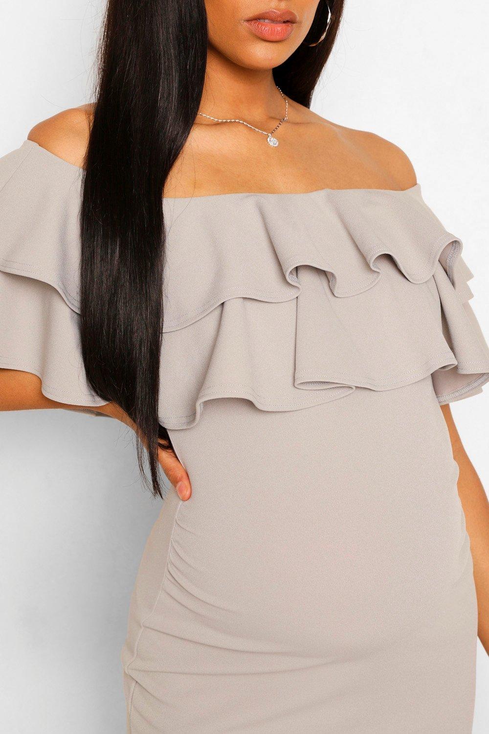 Maternity ruffle off the shoulder best sale midi dress