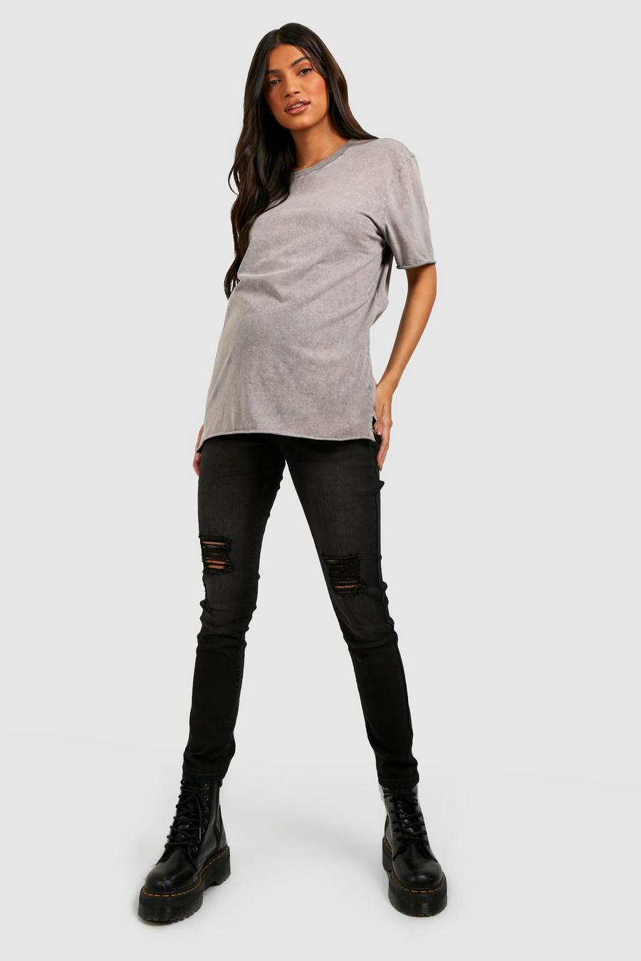 Black svart Maternity Over The Bump Rip Skinny Jeans image number 1