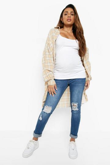 Maternity Over The Bump Rip Skinny Jeans blue