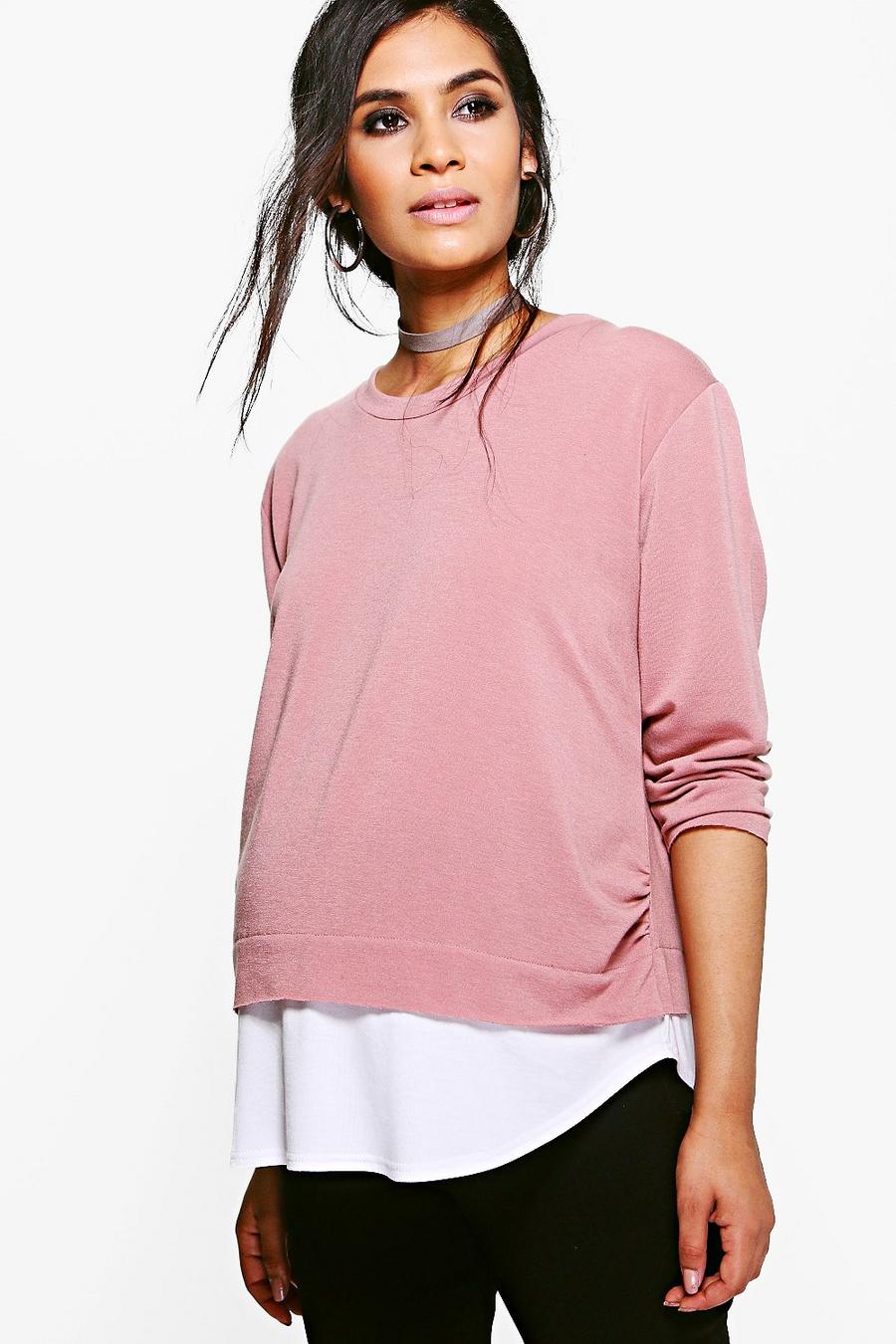 Blush pink Mammakläder - 2-i-1 topp med rå kant