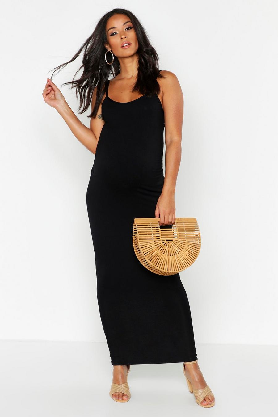 שחור שמלת מקסי צמודה עם כתפיות לייסי בגדי היריון image number 1