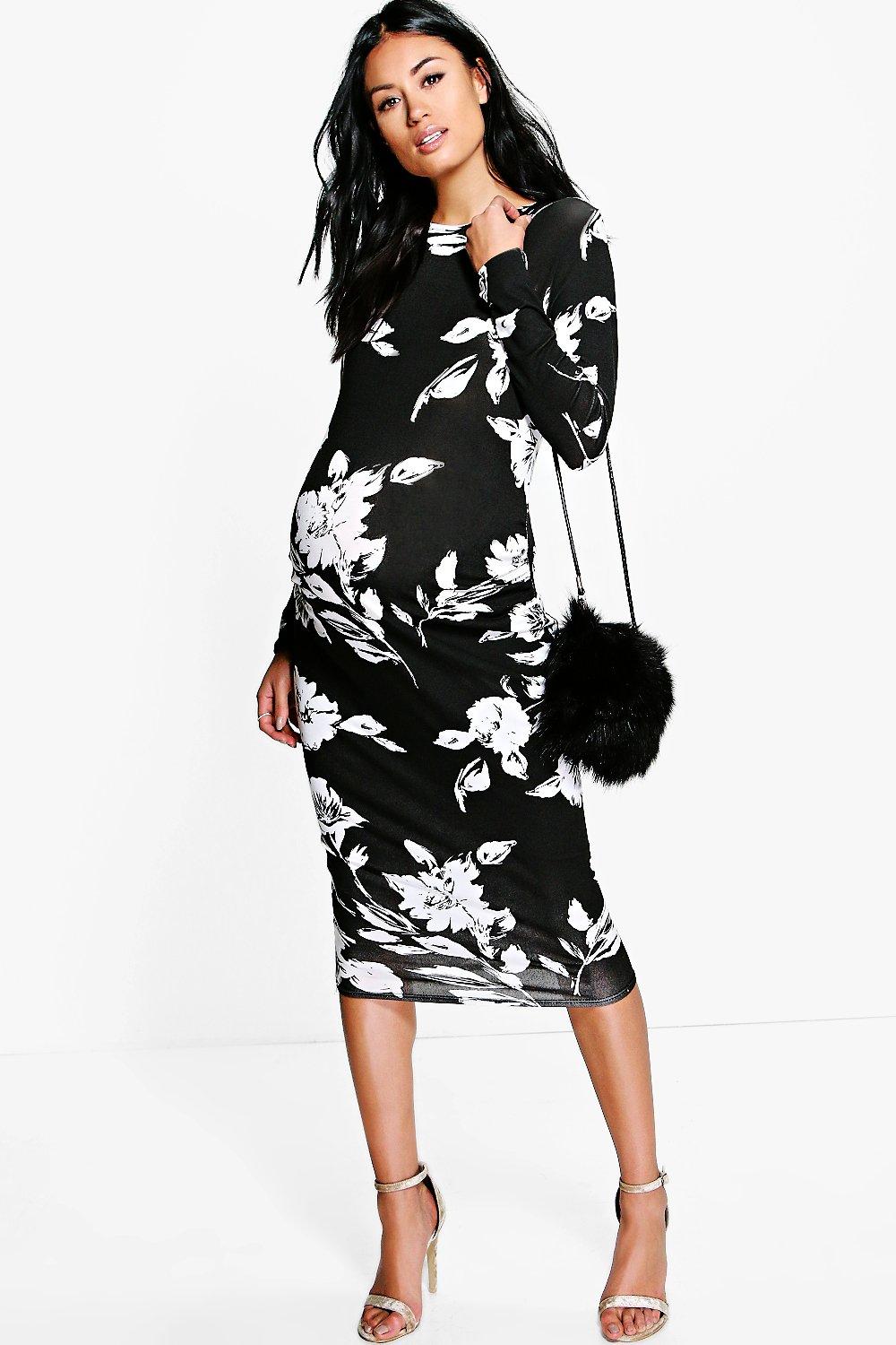 printed long sleeve midi dress